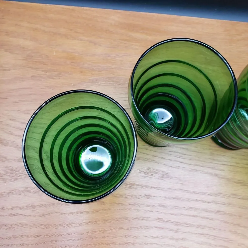 Anchor Hocking Whirly Twirly Forest Green Tumblers Set of 4 Vintage 12 oz
